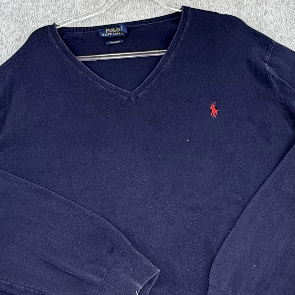 Polo Ralph Lauren Navy Blue 100% Pima Cotton V-Neck Sweater Mens 2XLT XXL Tall